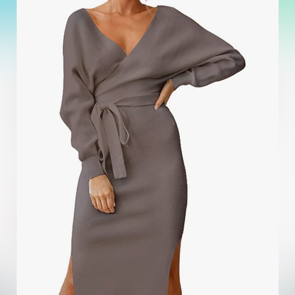 Midi v neck batwing sweater dress